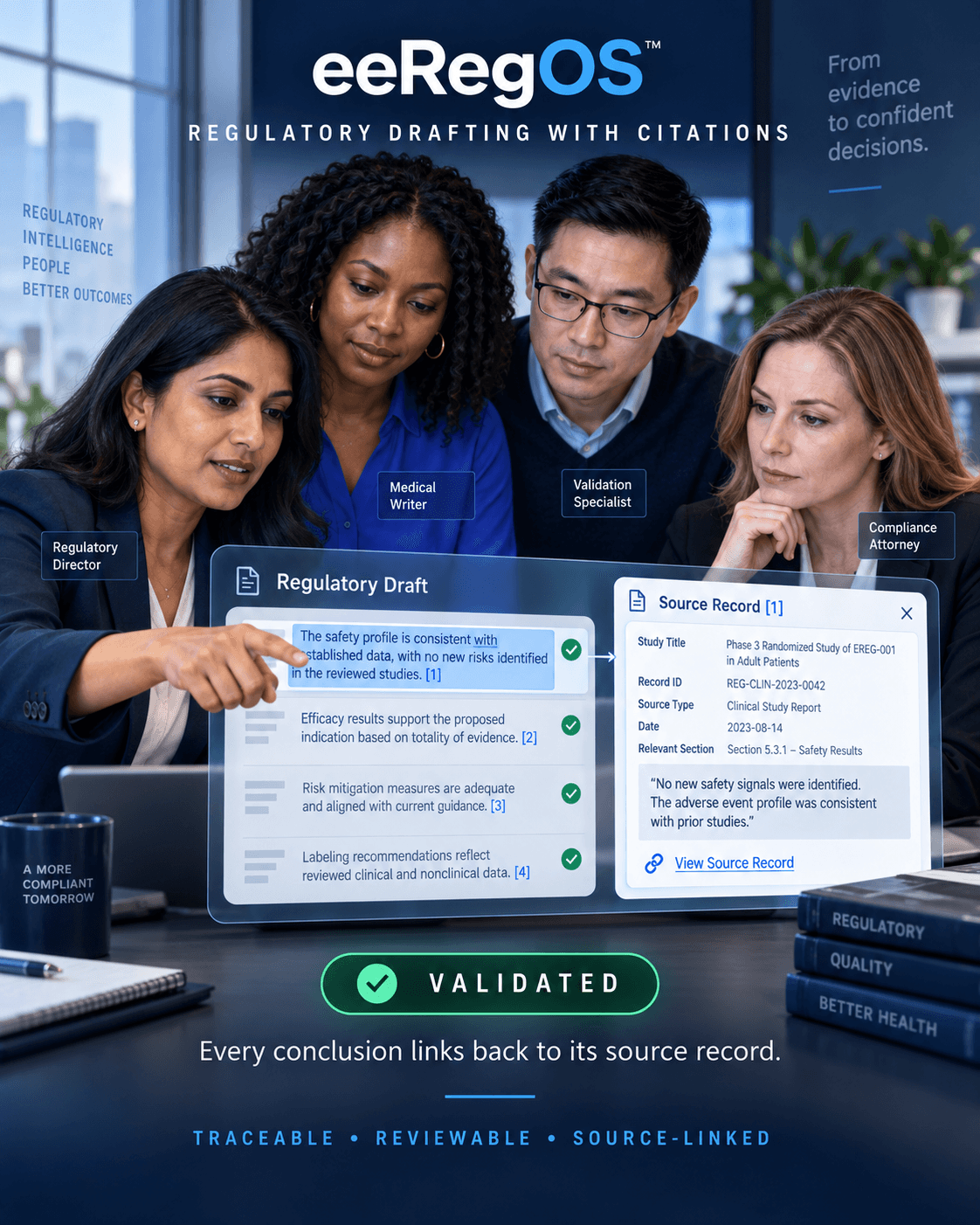 Regulatory professionals using eeRegOS regulatory drafting with citations